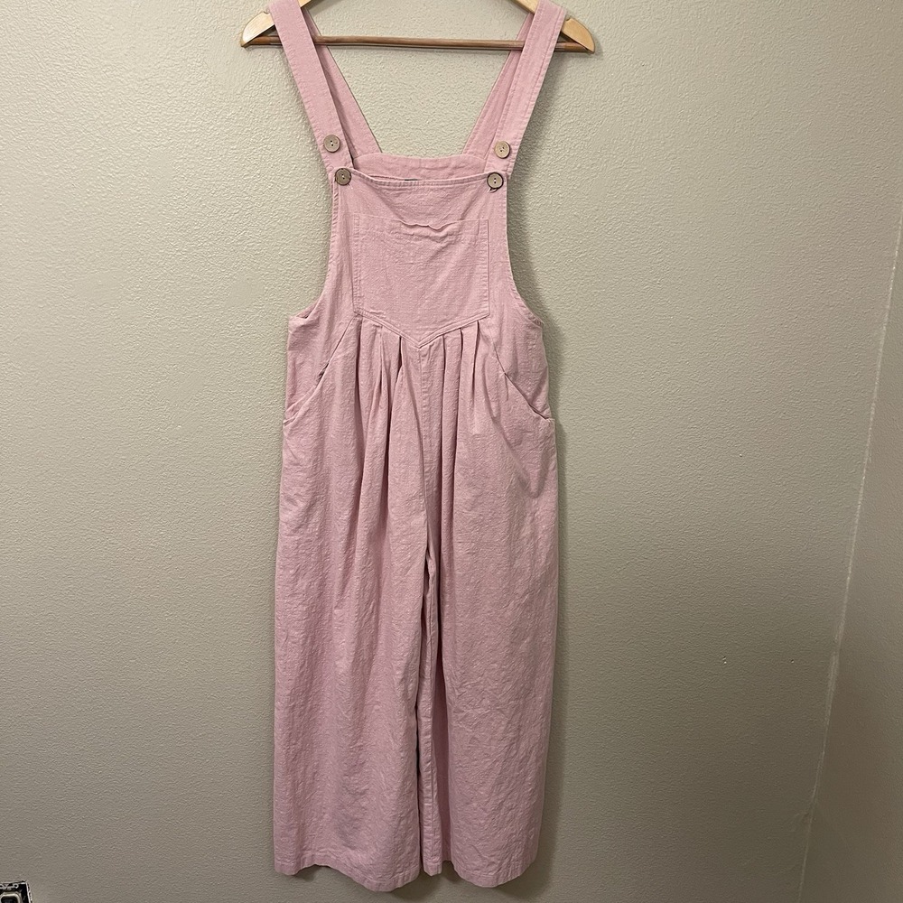 Gigio Pink Wide Leg Cotton Overall Jumpsuit Pleated Boho Soft Girl Cottage Sz S